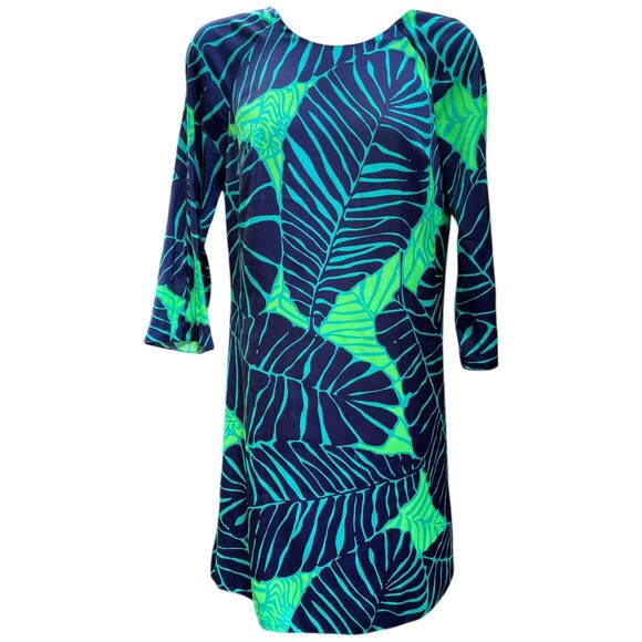 Lilly Pulitzer Carol Shift Dress 3/4 Sleeve Under the Palms Green Navy Print 0 - Picture 2 of 15